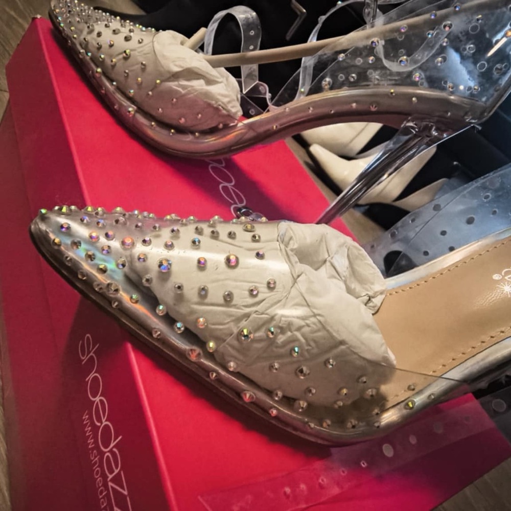 Shoe Dazzle Clear Heels with Sparkling Studs